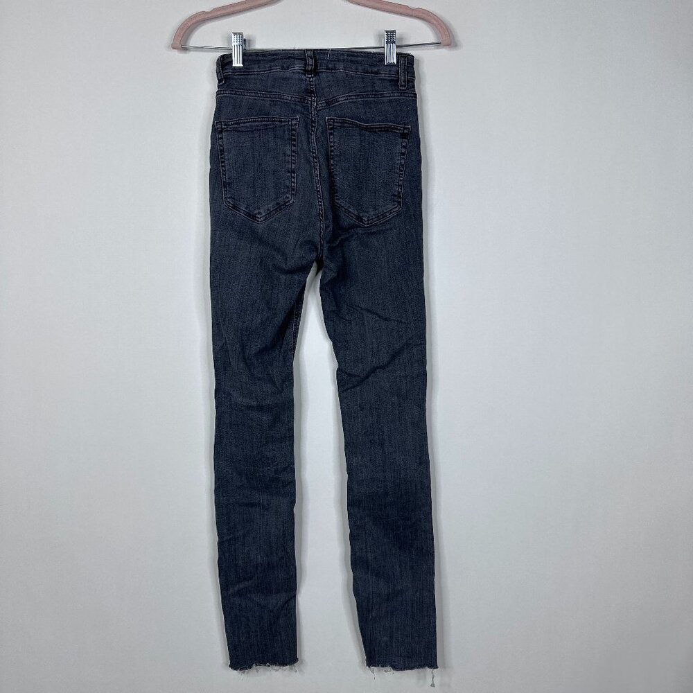 2/$30 ZARA High Rise Skinny Jeans Raw Hem Black Wash 4 #A1339 - Picture 4 of 6